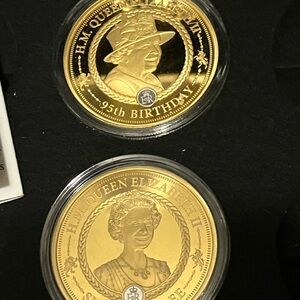 QUEEN ELIZABETH II 2- COIN COLLECTION  24K GP 95th B-DAY/Jubilee Celebration